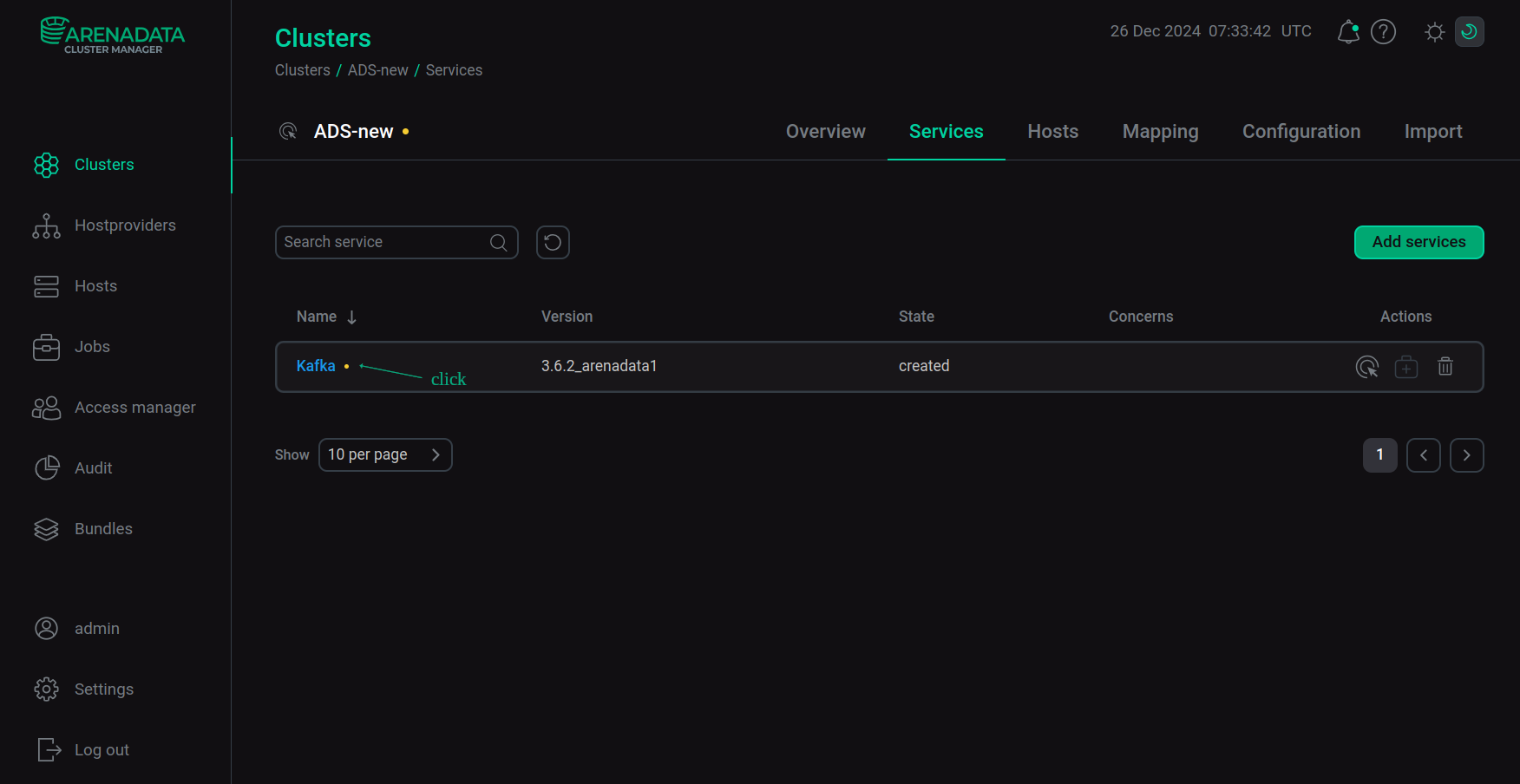 Switch to the service configuration