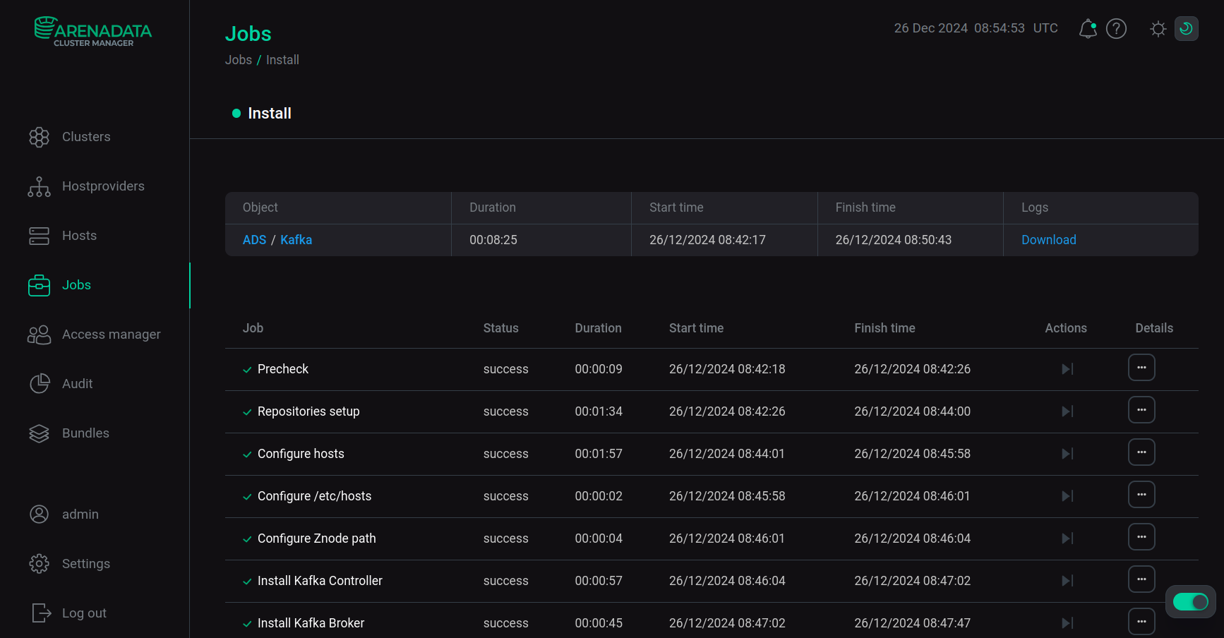 Install service job page