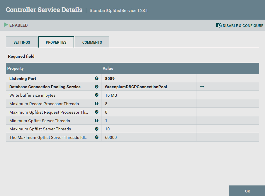 StandartGpfdistService service configuration