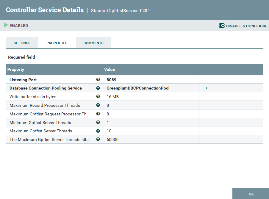 StandartGpfdistService service configuration