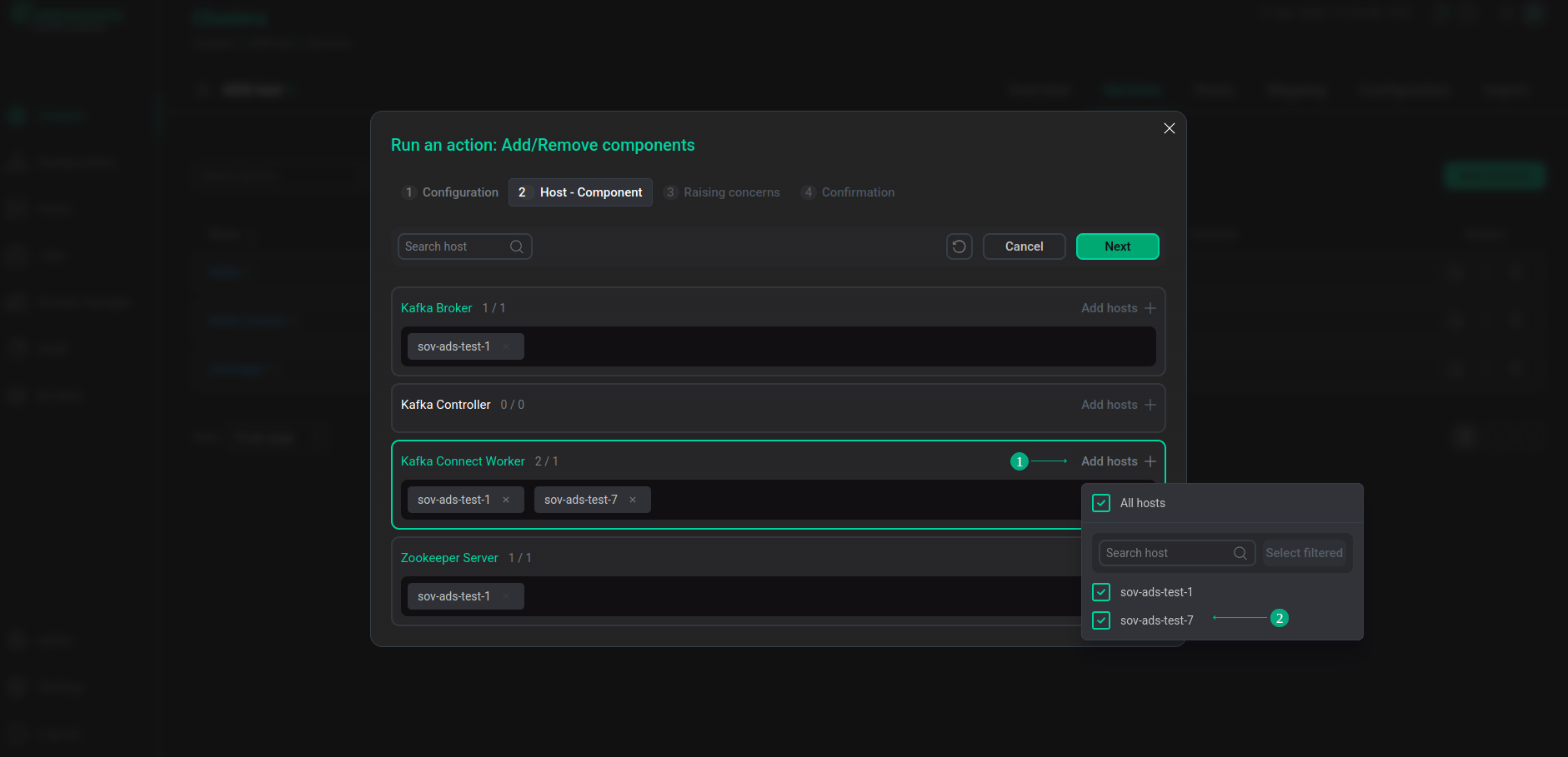 Selecting hosts for a service component