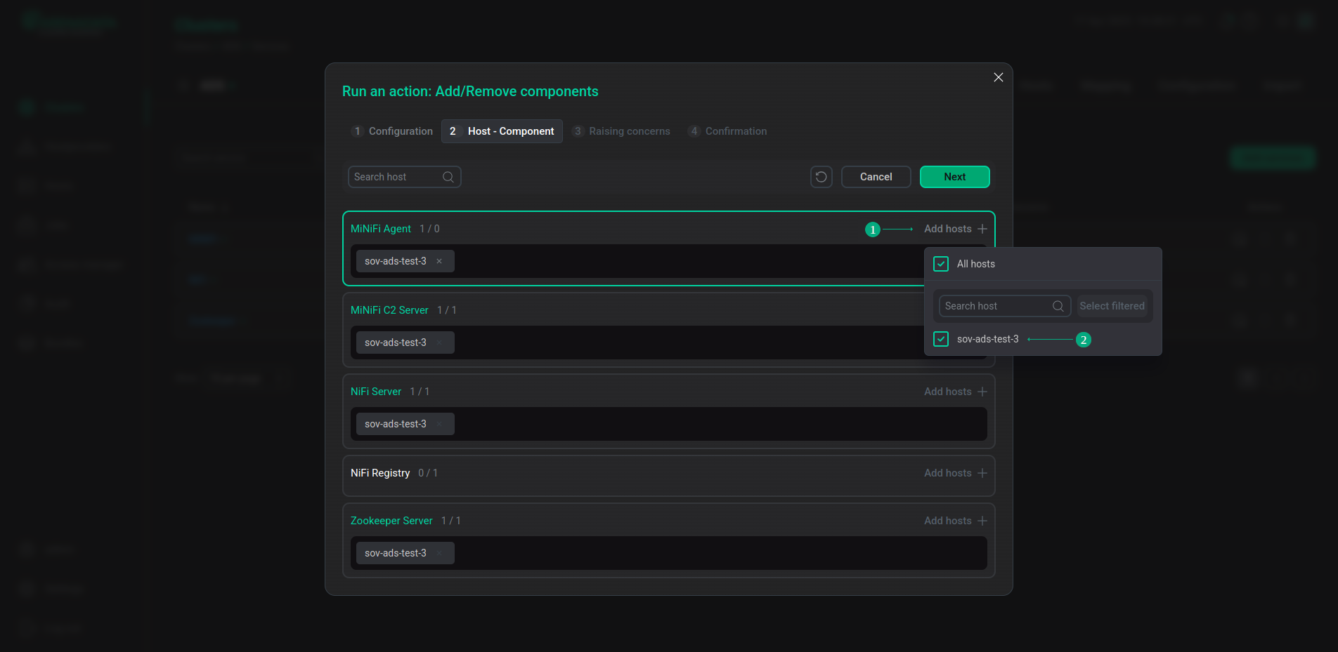 Selecting hosts for a service component