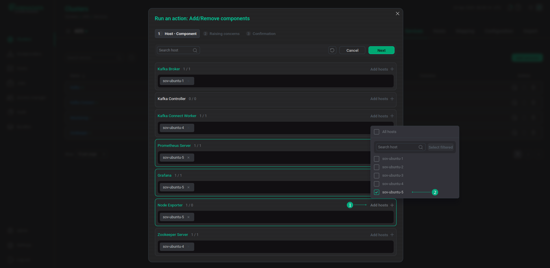 Selecting hosts for a service component