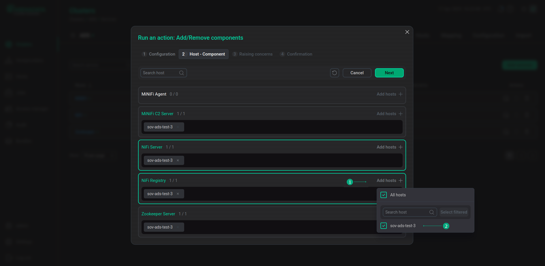Selecting hosts for a service component