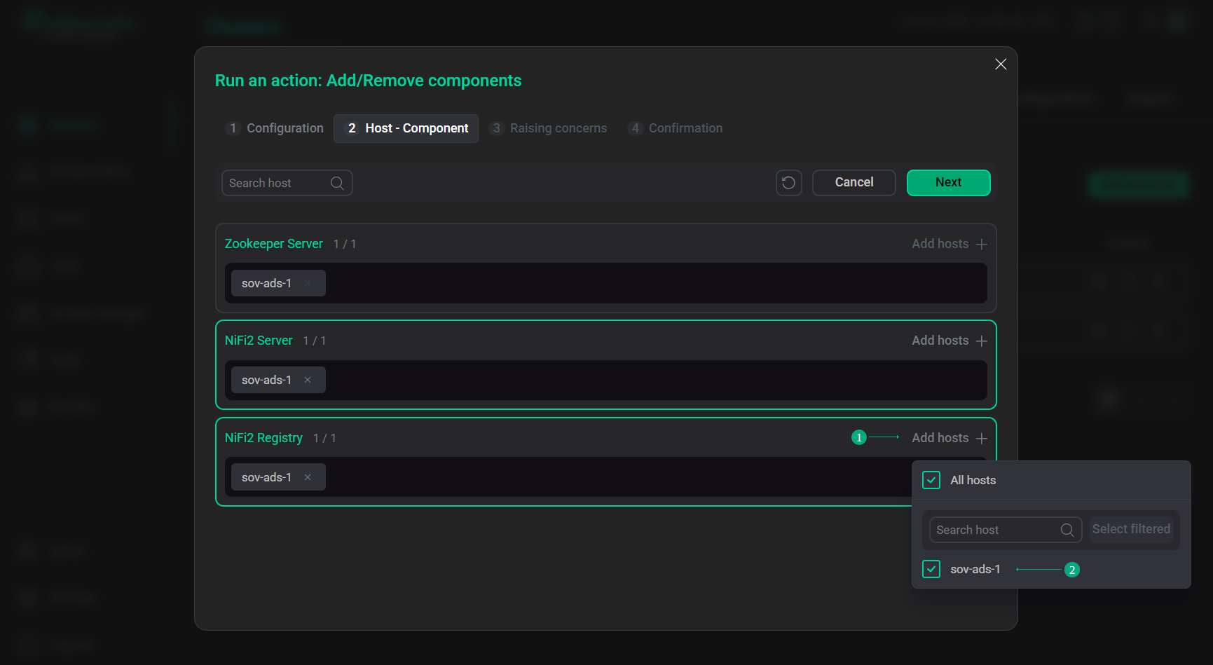 Selecting hosts for a service component