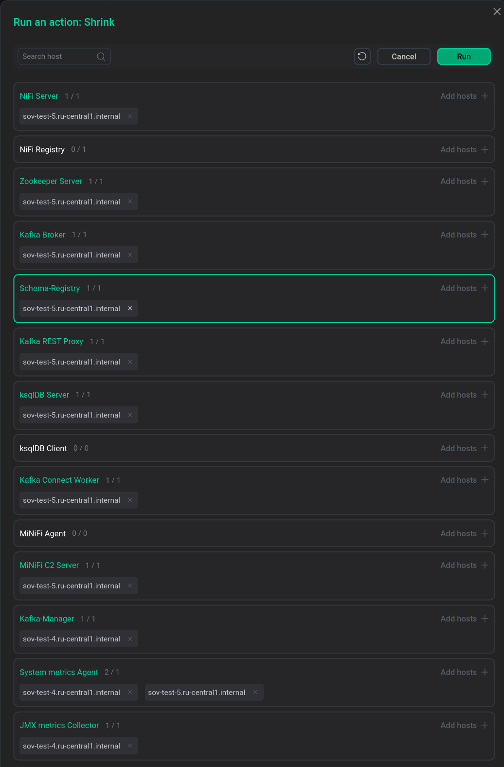 Removing service components to reduce the cluster