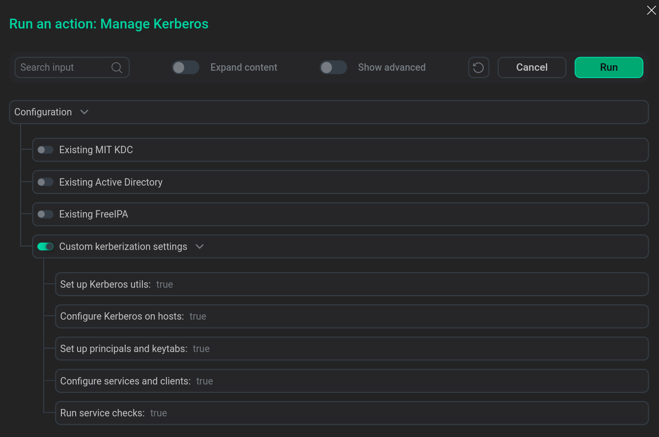 Custom kerberization settings parameters