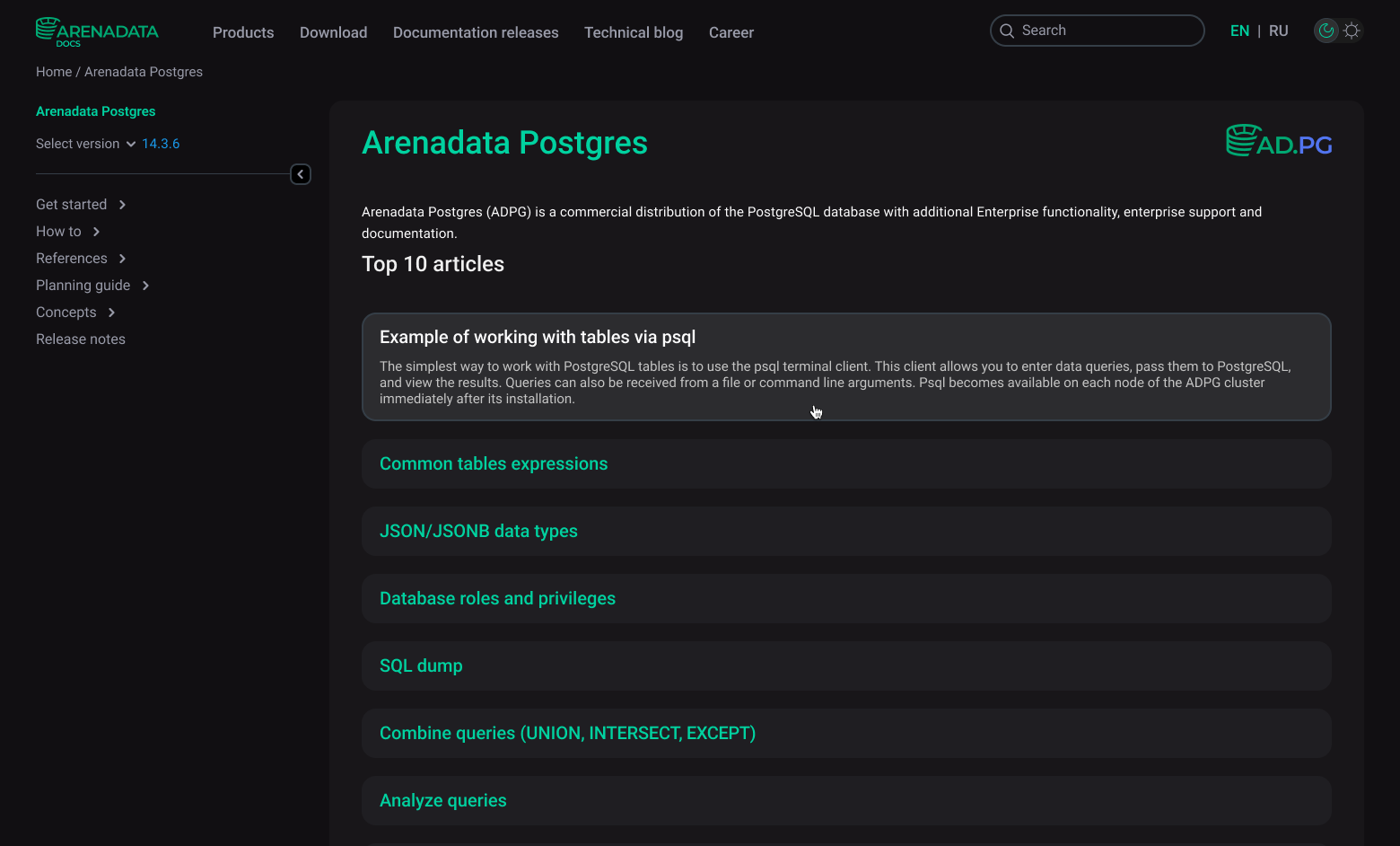 TOP-10 articles on the home page of each product