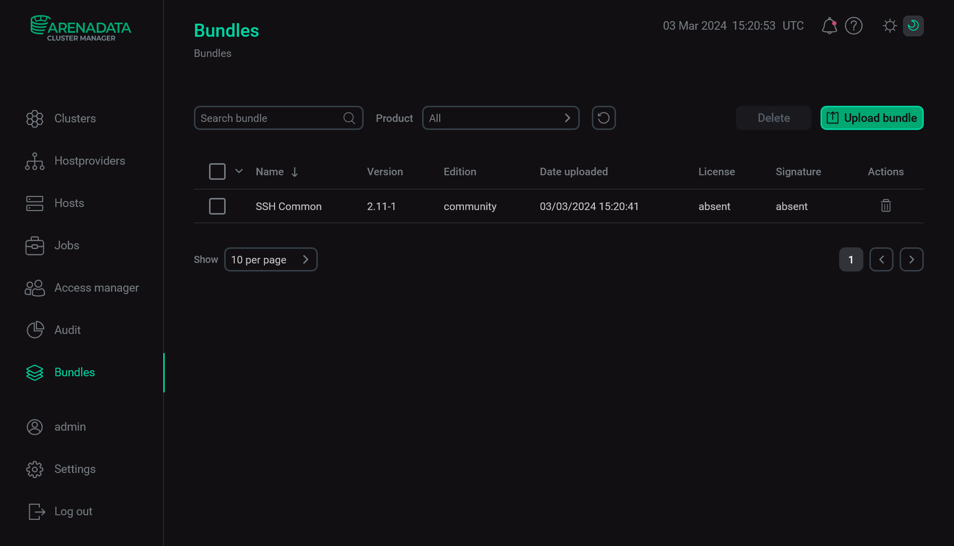 The successful result of uploading a bundle