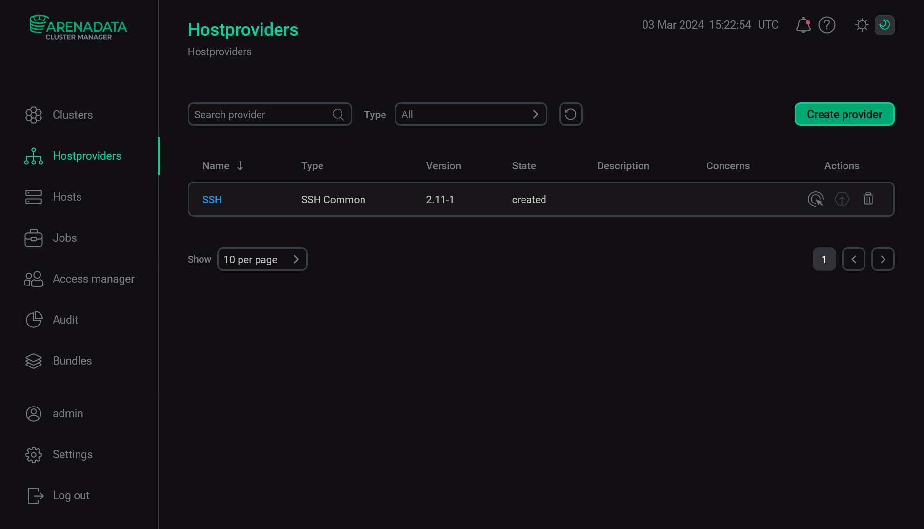 The successful result of adding a hostprovider