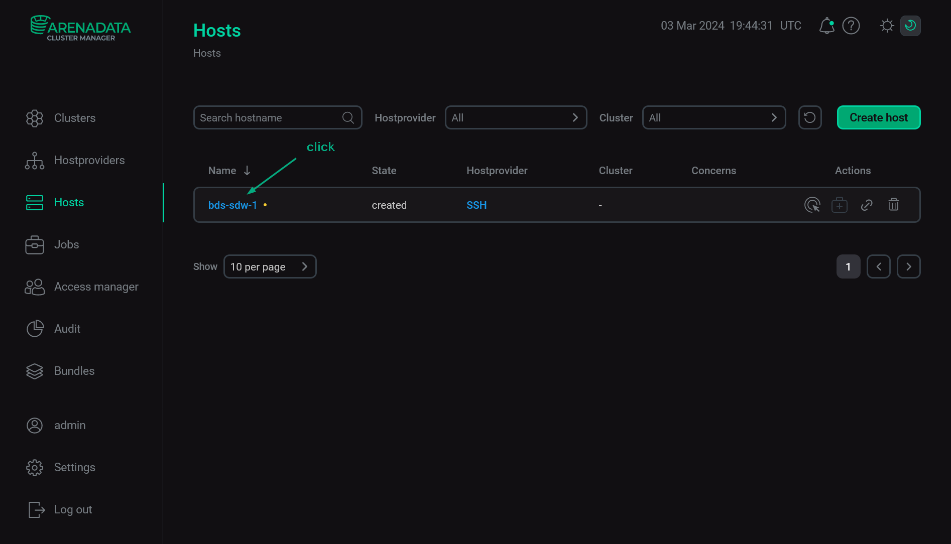 Go to configuring a host