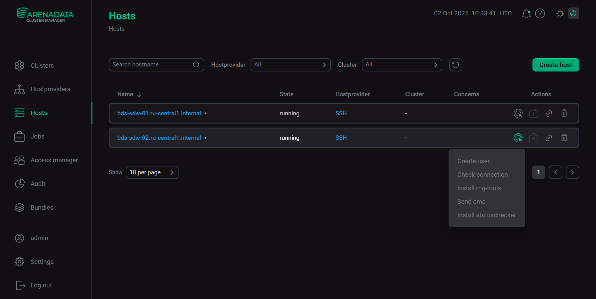 Imported hosts on the Hosts page