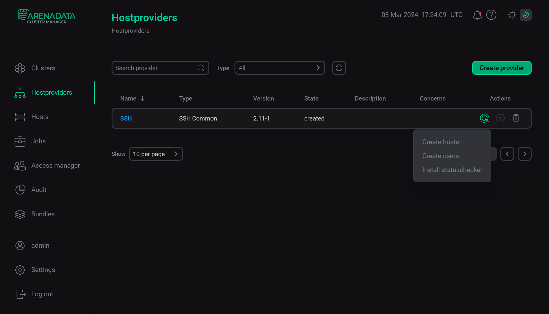 SSH hostprovider actions