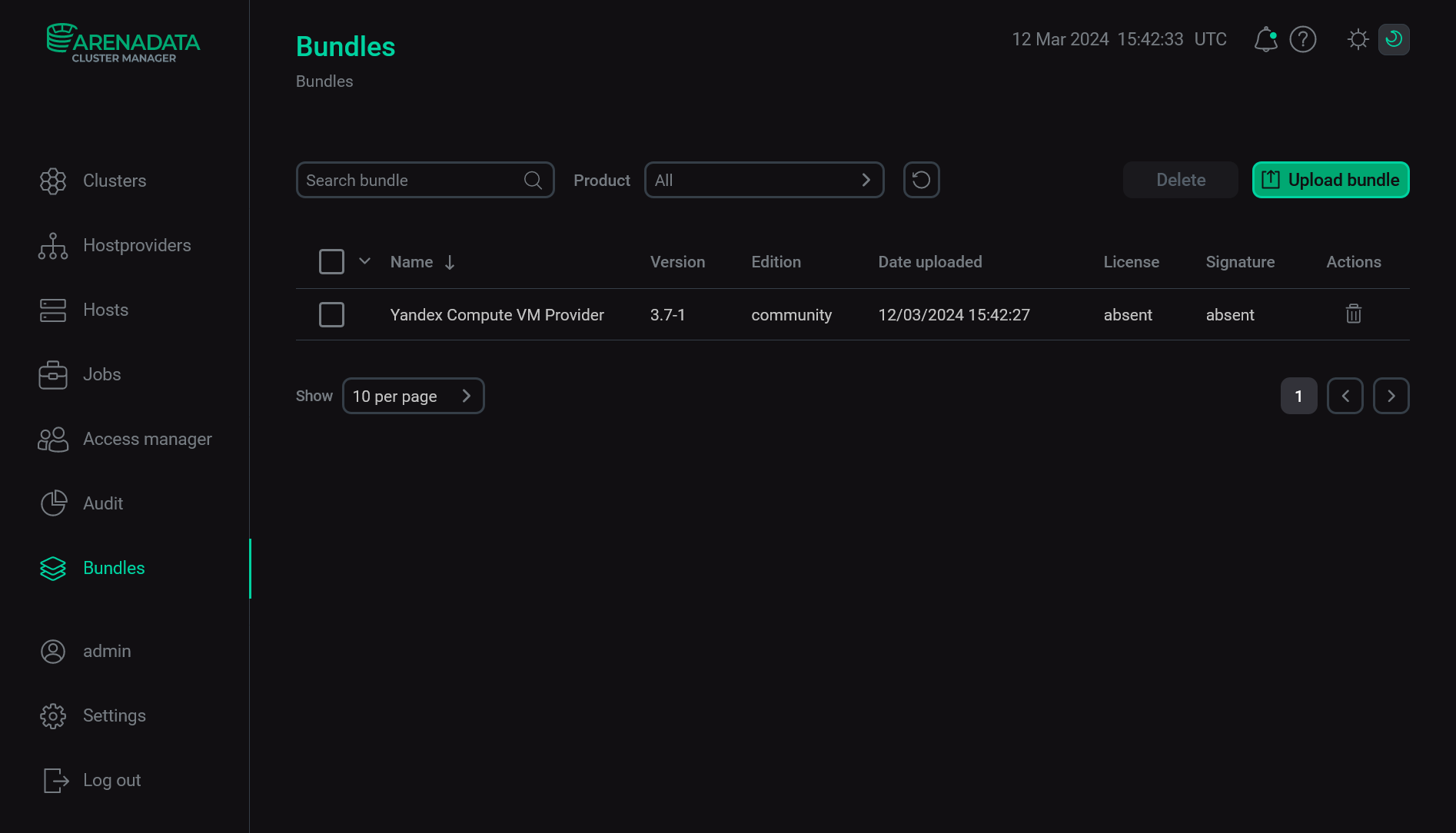 The result of successful uploading a bundle
