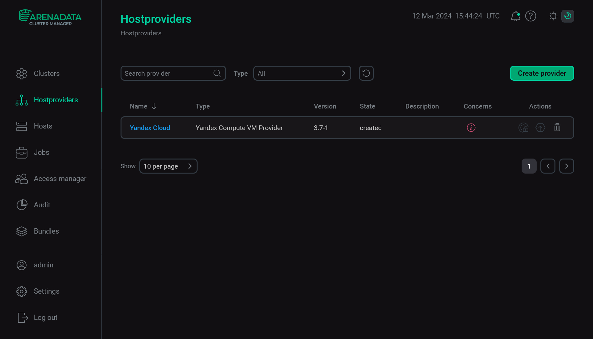 The result of successful adding a hostprovider