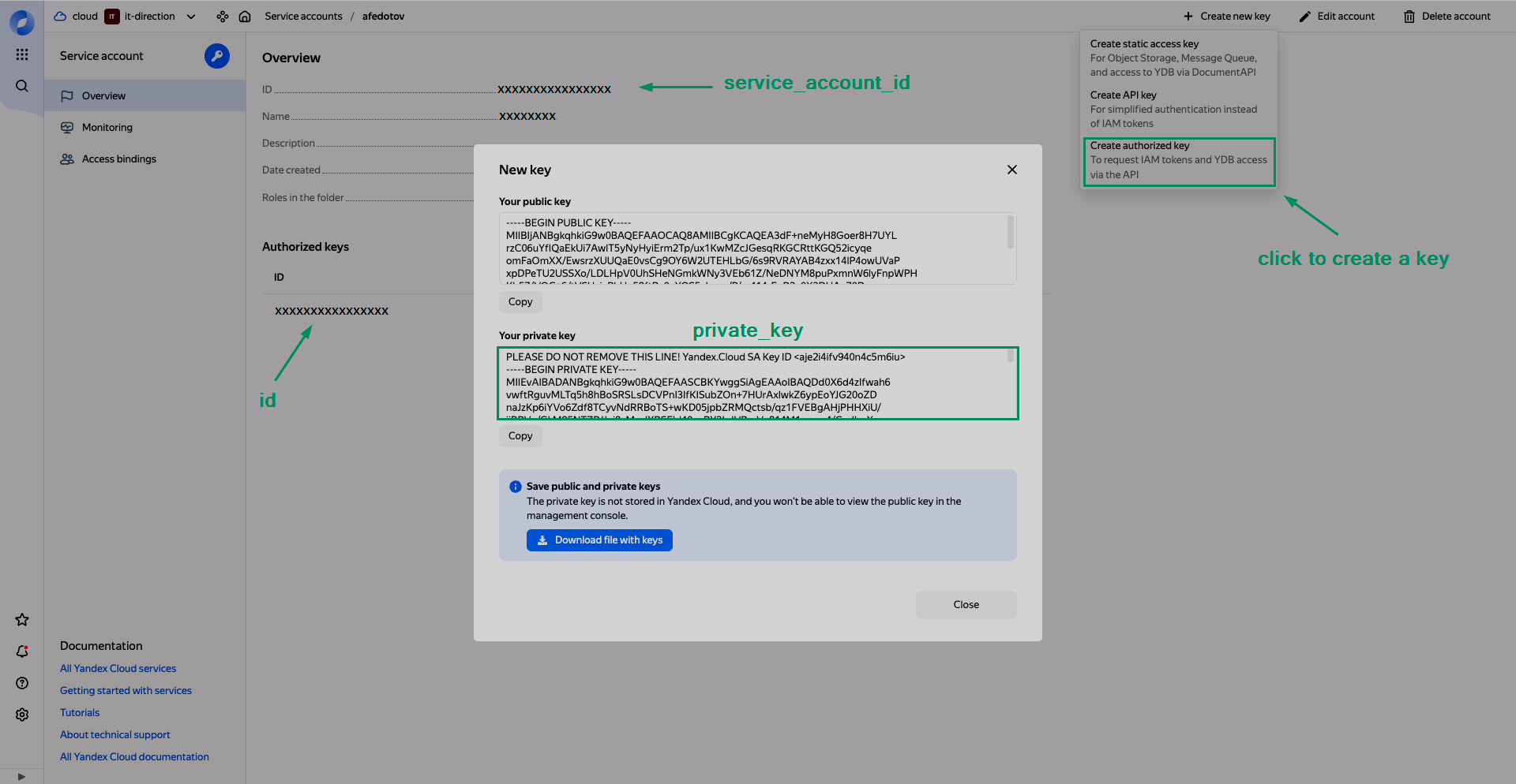 Define service account credentials