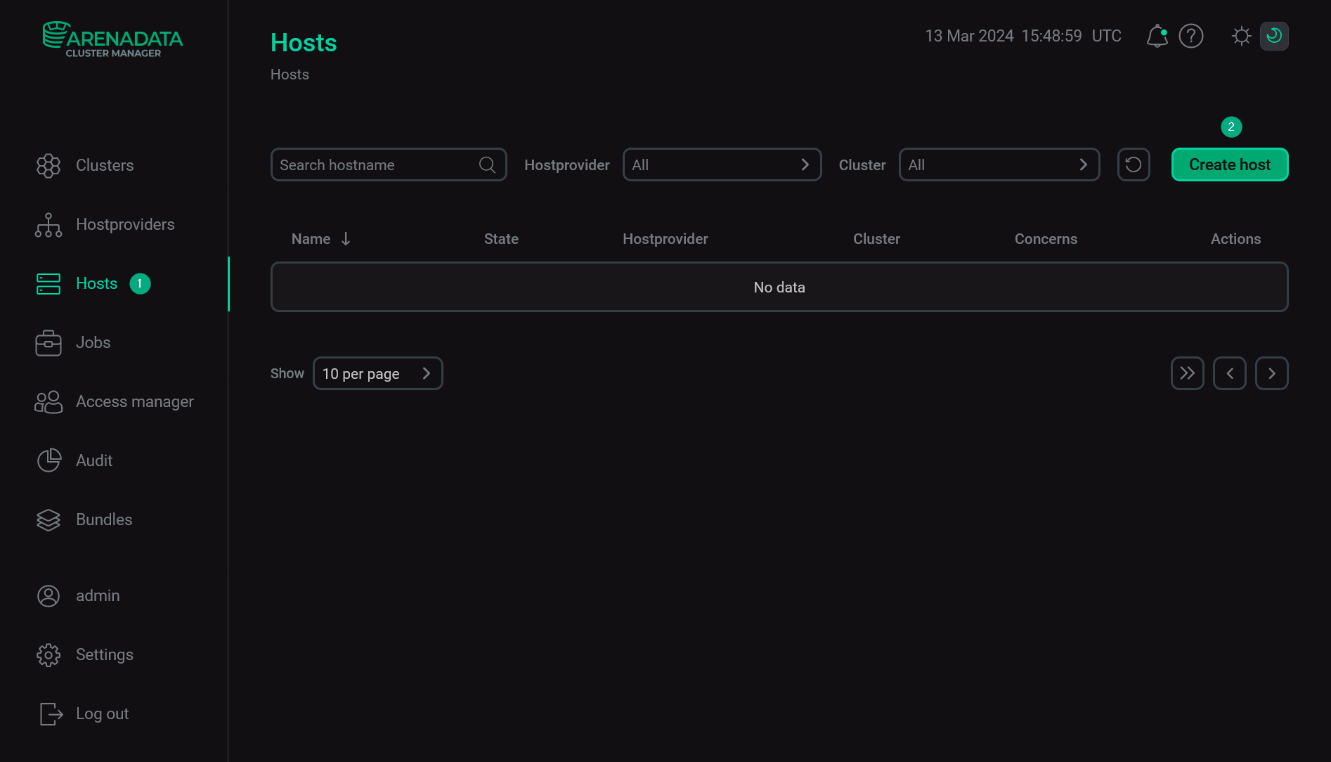Add a host via ADCM