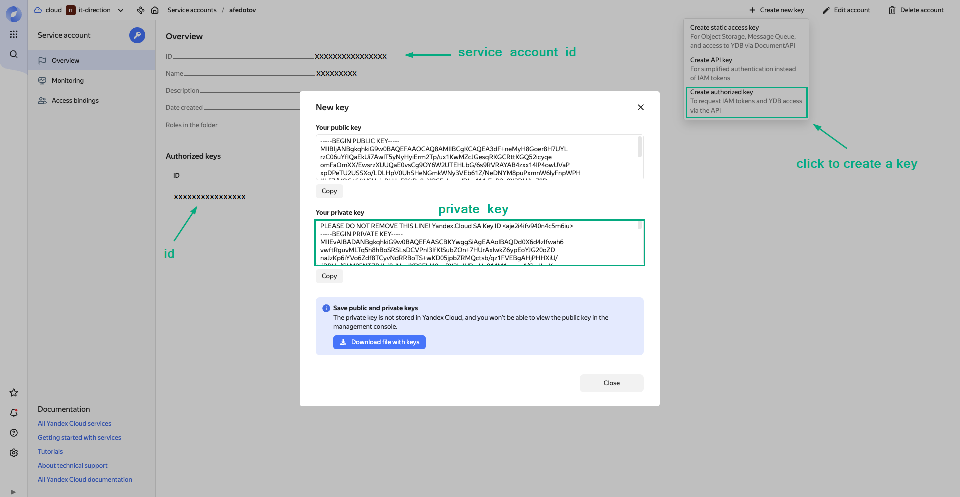 Define service account credentials