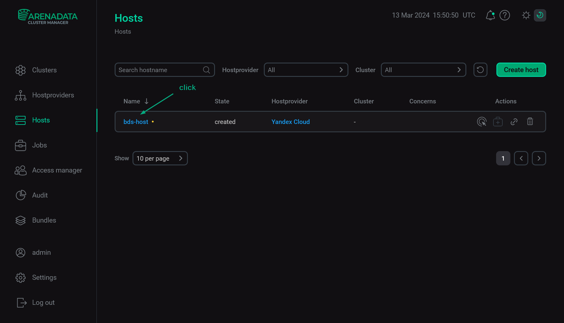 Go to configuring a host