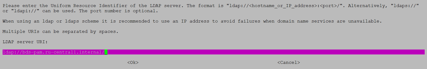 Ввод LDAP server URI