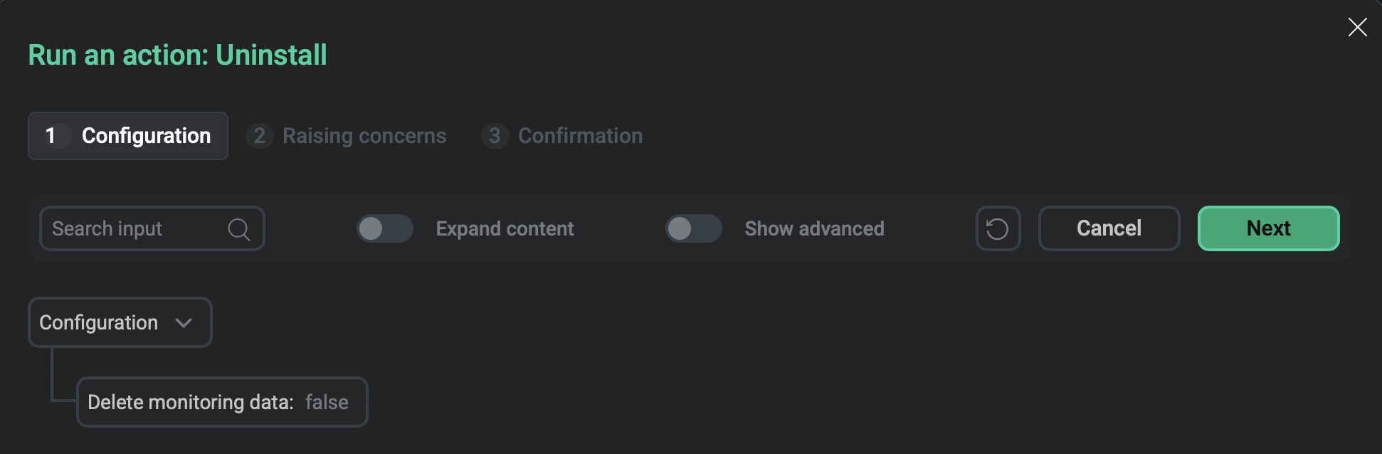 Окно Monitoring Clients → Uninstall