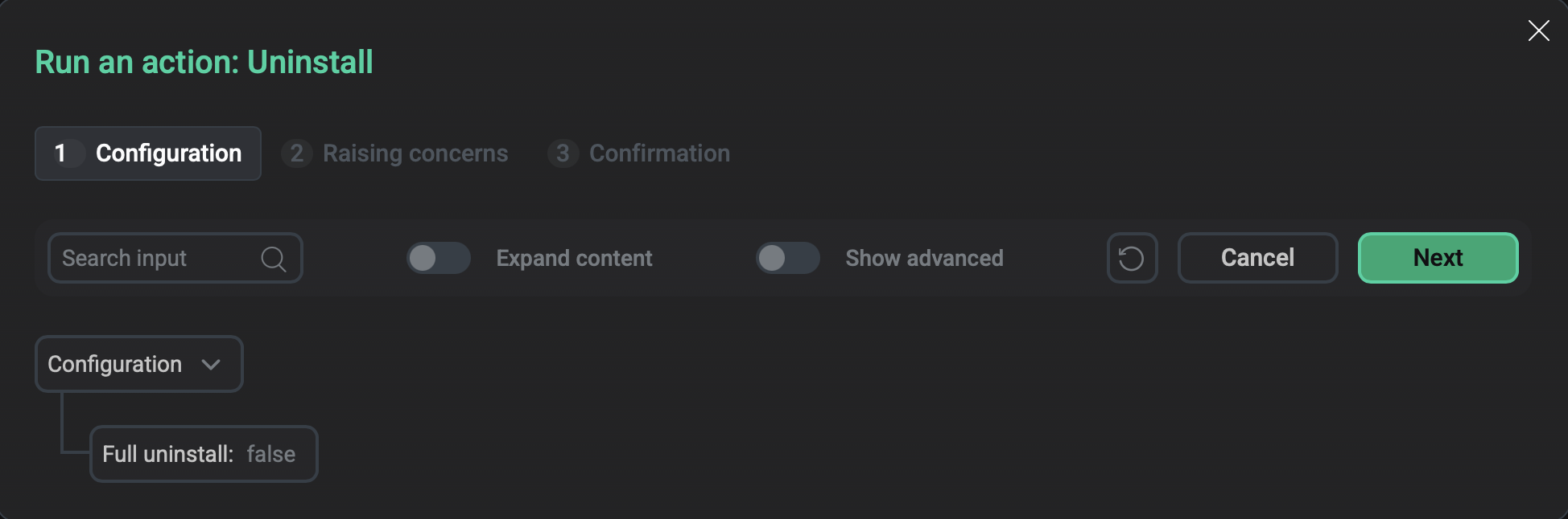Окно PXF → Uninstall