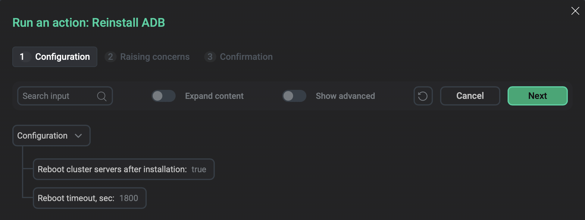 Окно Reinstall ADB