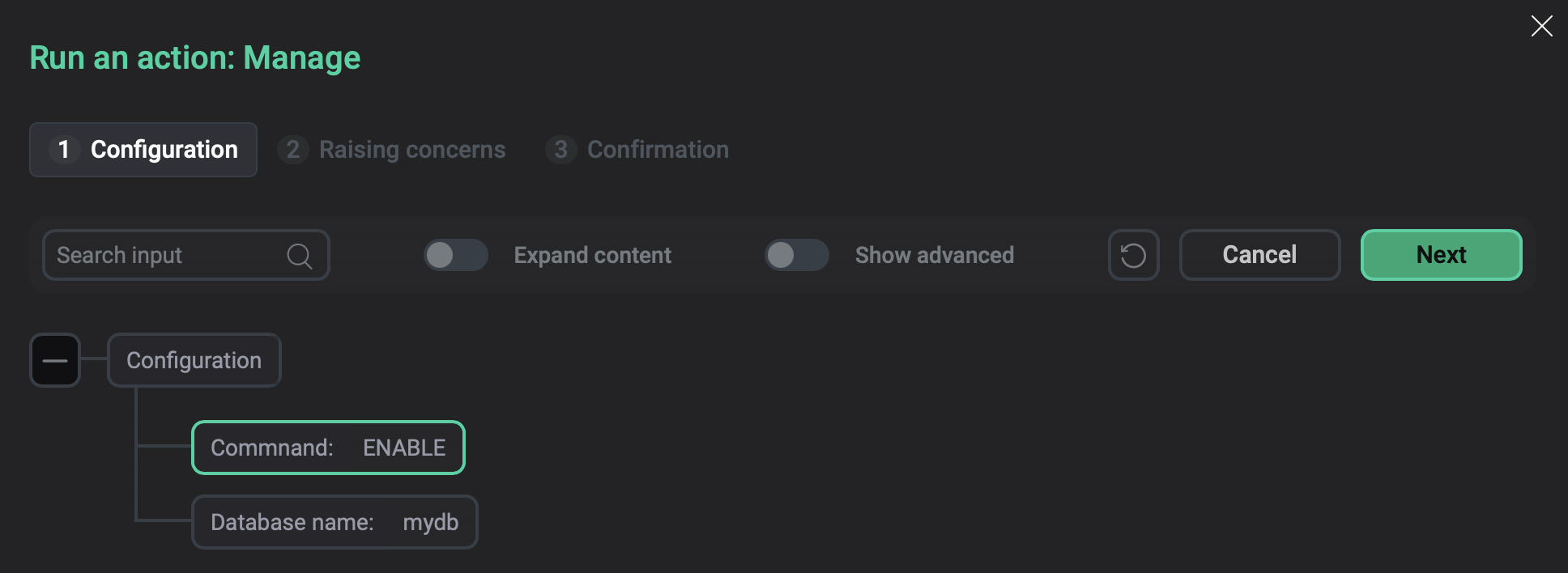 Окно Manage