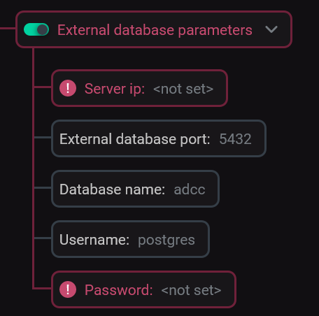 Параметры для подключения к внешней БД PostgreSQL