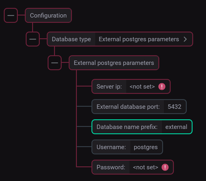Параметры для подключения к внешней БД PostgreSQL