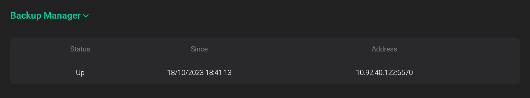 Секция Backup manager