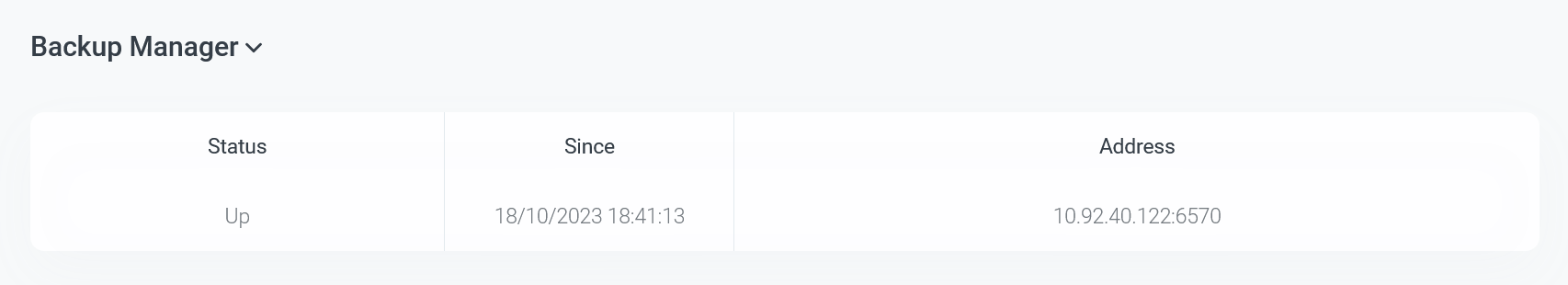 Секция Backup manager