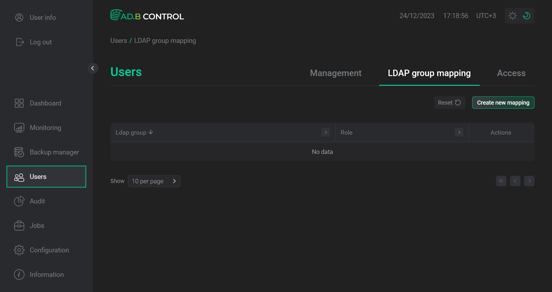 Вкладка LDAP group mapping на странице Users