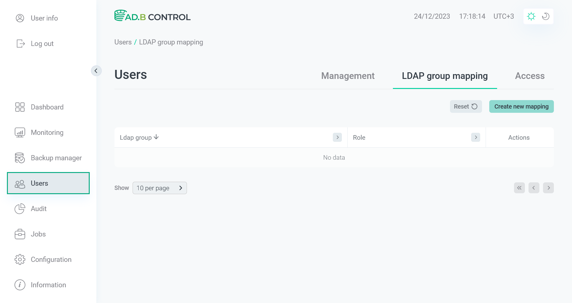 Вкладка LDAP group mapping на странице Users