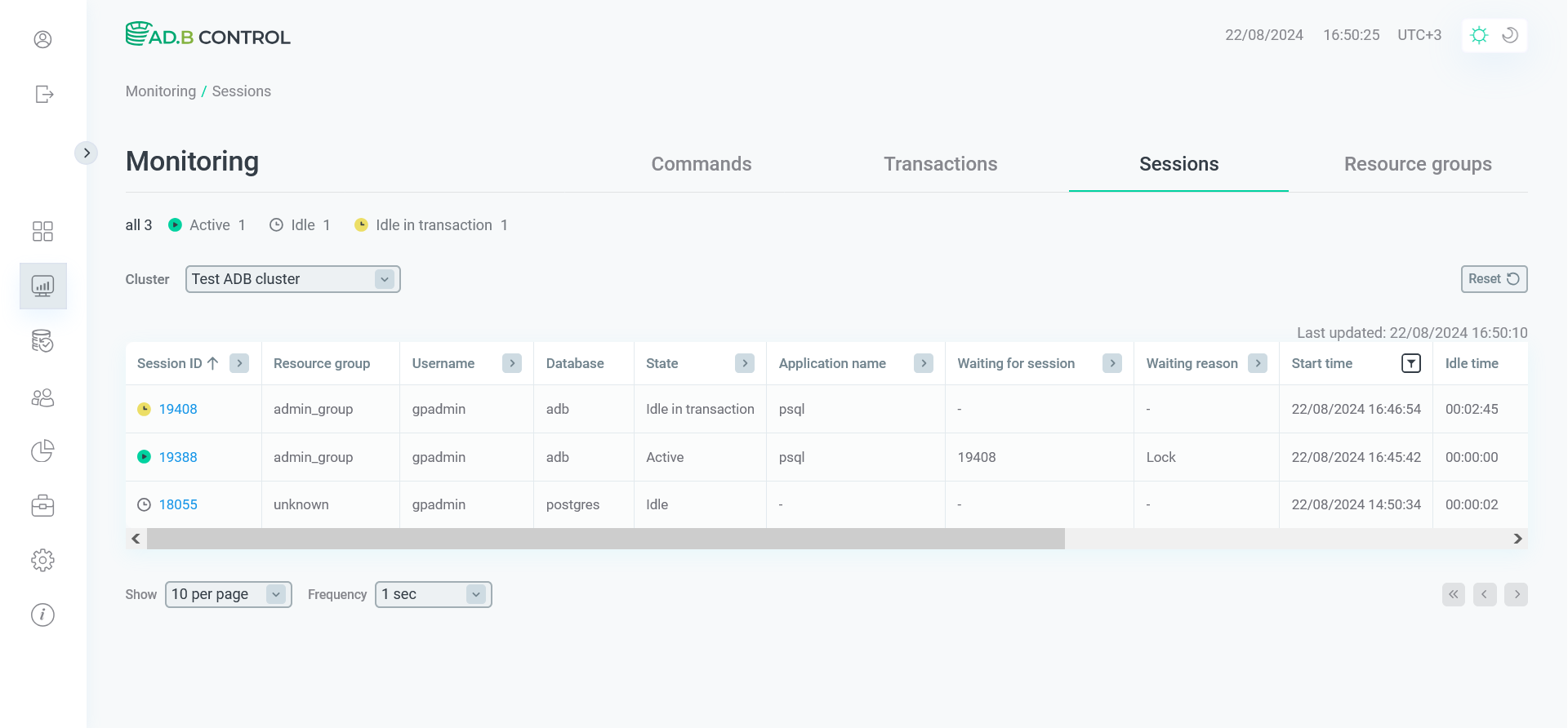 Список сессий