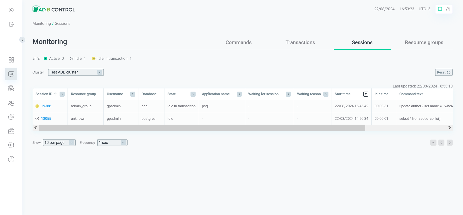 Данные о сессии более не отображаются