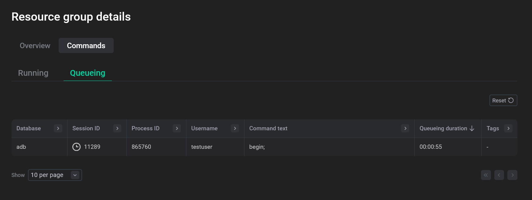 Секция Commands → Queueing