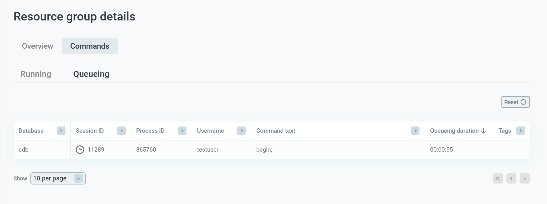 Секция Commands → Queueing