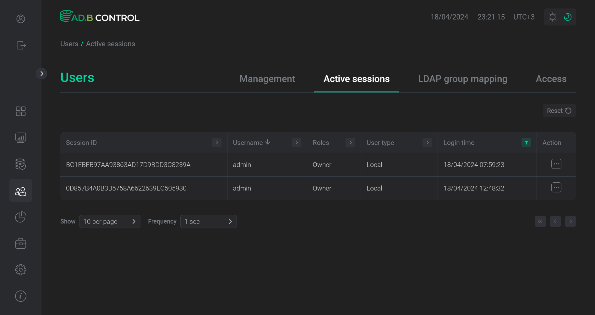 Список сессий