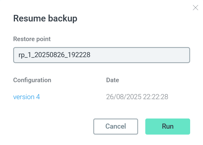 Форма действия Resume