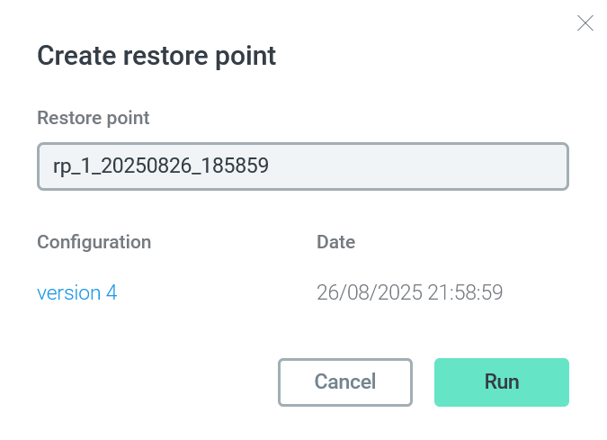 Форма действия Create restore point