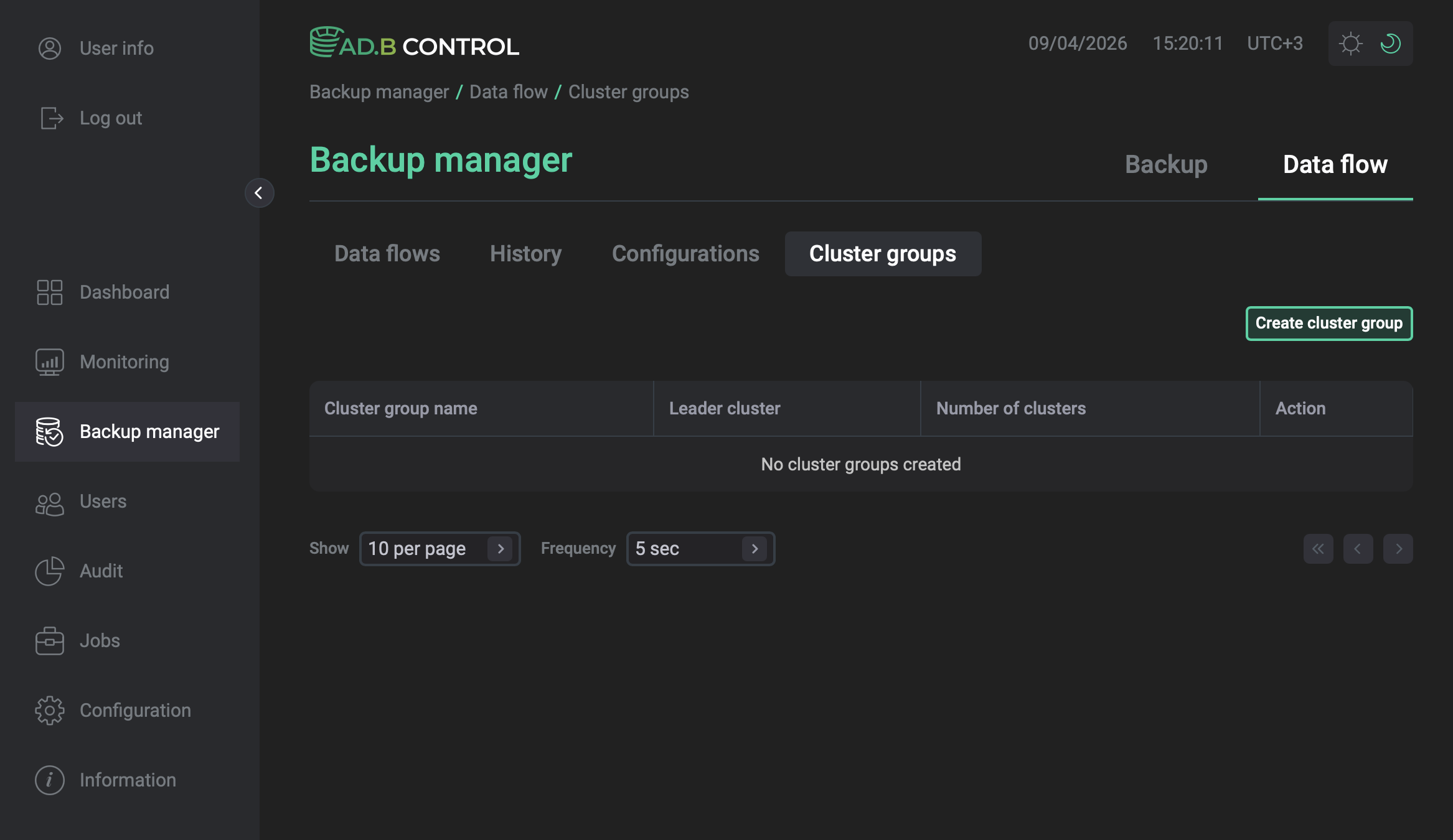Страница Cluster groups