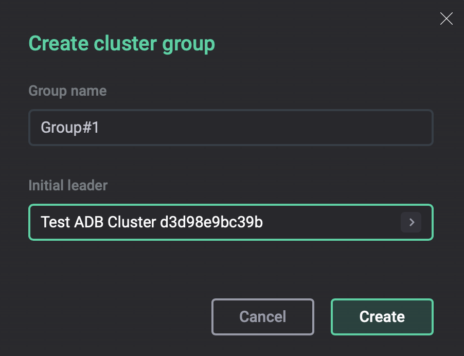 Окно создания кластерной группы