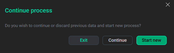 Диалоговое окно Continue process