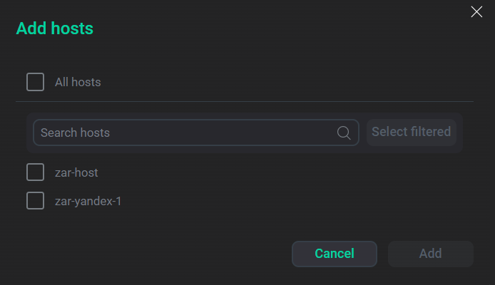 Диалоговое окно Add hosts