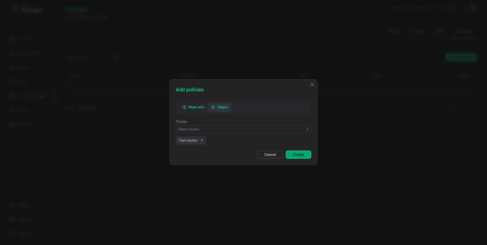 Окно Add Policies — Object