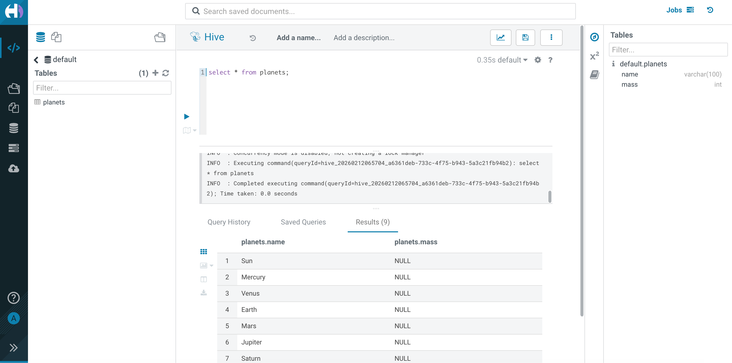 Результат запроса в HUE с замаскированными данными