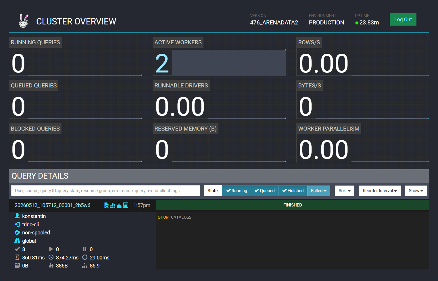 Trino web UI