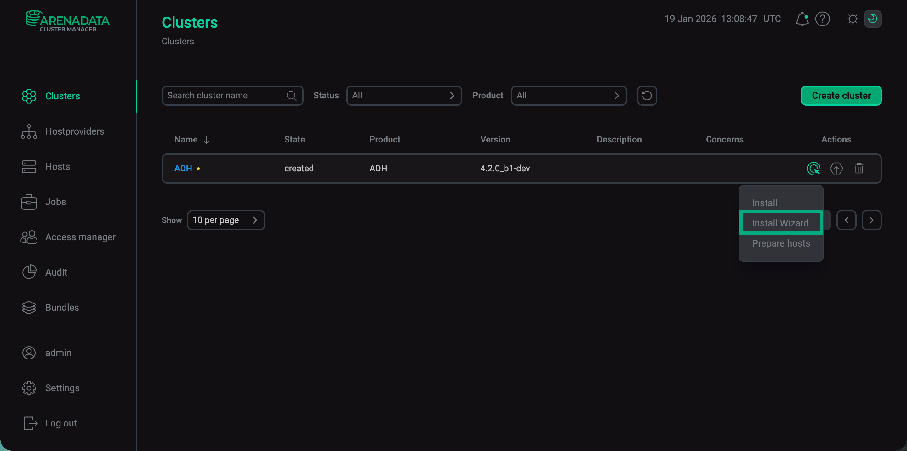 Действие Install Wizard