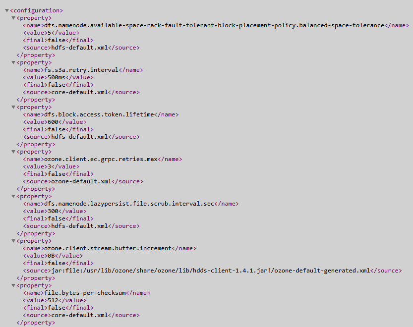 Фрагмент листинга на странице Config